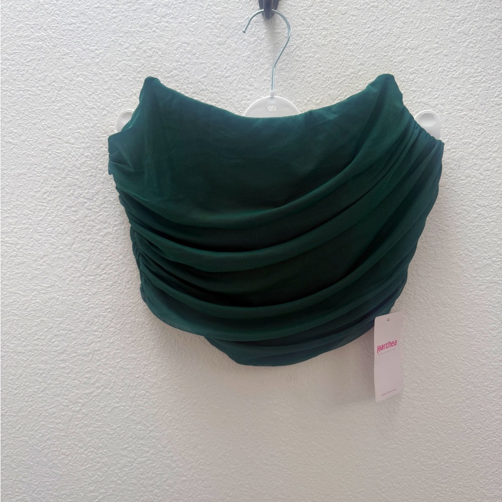 Elegant Green Draped Strapless Corset Bustier Top with Boning size Large